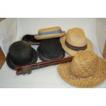 An early 20th century brushed velvet bowler hat bearing a label for Herbert Johnson,