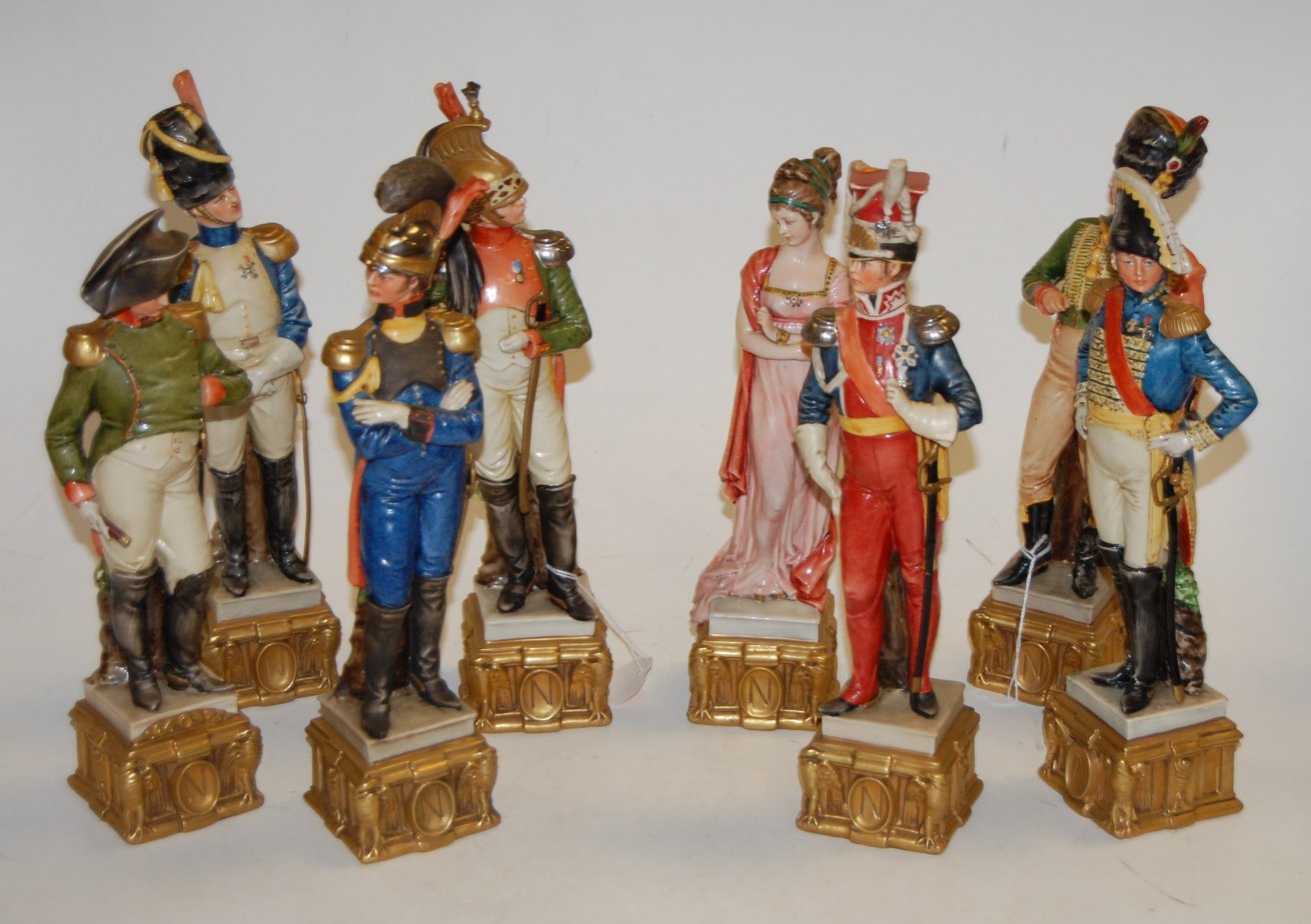 A set of seven Naple's porcelain military figures,