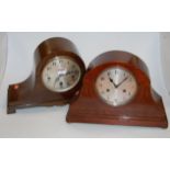 An Edwardian mahogany and boxwood strung mantel clock,