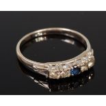 A silver, sapphire and diamond five stone ring,