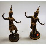 A pair of bronzed figures each in the form of dancing deity,