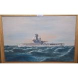Fobeard? - war ship in choppy seas, oil, signed lower right, 23.
