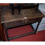 A Victorian pitched pine single drawer side table, w.