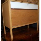 A contemporary light oak and part white painted chest of three long drawers, w.81.