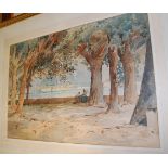 Aynsley Bean - figures on a riverbank, watercolour, signed,
