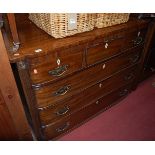 An early 19th century mahogany bowfront chest of three short over three long drawers,