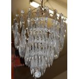 A gilt metal and cut crystal glass drop hanging ceiling light,
