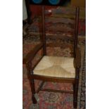 A set of ten Lancashire style ladderback rush seat dining chairs (8+2)