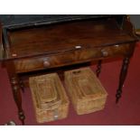 An early Victorian mahogany three-quarter gallery back two drawer washstand, on turned supports, w.