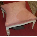 A Louis XVI style cream painted and pink floral upholstered footstool,