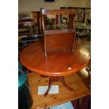 A contemporary Malaysian stained wood circular pedestal kitchen table, dia.