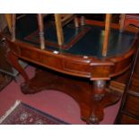 A mid-Victorian mahogany and flame mahogany leather inset ledgeback D-shaped writing table,