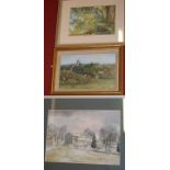 A quantity of pictures and prints to include landscape watercolours