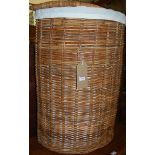 A wicker demi-lune hinged top laundry box, h.