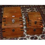 A collection of four Eastern pine and metal bound hinged twin handled table-top chests,