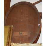 Continental carved oak wine vat section with commemorative dates 1852-1952