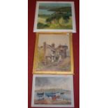 Four various original oil paintings to include boats on the estuary