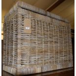 A wicker rectangular hinged top laundry box, w.