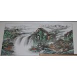 Modern Chinese watercolour - waterfall scene,