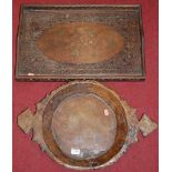 An Indonesian low relief carved teak twin handled butlers tray, w.