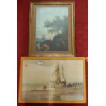 Assorted pictures and prints to include pair of framed Edwardian lithographs, coastal scenes,