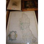 Robert Morden - engraved county map of Sussex, later hand coloured,