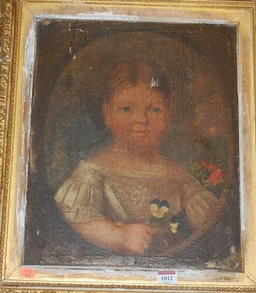 Late 19th century English school, half length portrait of a girl holding a posy of flowers,