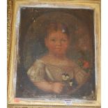 Late 19th century English school, half length portrait of a girl holding a posy of flowers,