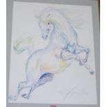 Jackie Jones - rearing horse, pencil and wash, signed,