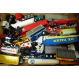 A tray of mixed scale road transport and public transport diecast vehicles to include Lion Car,