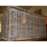 A rectangular wicker twin handled basket and cover,