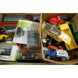 A box of mixed loose and part boxed diecast to include Matchbox, Norscott, Pollitoys and others,
