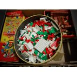 A quantity of mixed children's toys and accessories to include Build-a-Brick, World Cup Bagatelle,