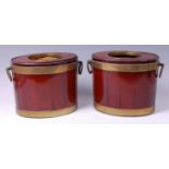 *A pair of George III mahogany and brass coopered single bottle wine coolers,