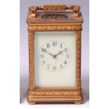 A circa 1900 French lacquered brass carriage clock,