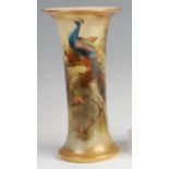 A Royal Worcester porcelain vase, decorated by Walter Sedgley with peacocks upon a pine branch,