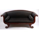 A George IV mahogany scroll end three-seater sofa,