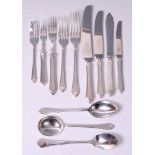 A Mappin & Webb silver twelve place setting full cutlery suite, in the Pembury pattern,