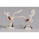 A pair of modern Meissen porcelain figures of swans, each with outstretched wings, model No.
