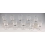 A set of ten Rowland Ward pedestal claret glasses, each wheel engraved with an elephant in the bush,