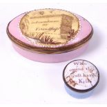 An early 19th century Bilston enamel patch-box, of oval form,