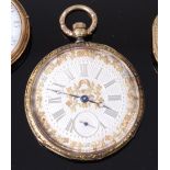 A circa 1900 continental 18ct gold cased open face pocket watch,