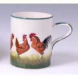 *A Wemyss quart tankard, decorated with a band of chickens within green line borders,