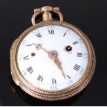 A 19th century continental 18ct gold and guilloche enamel open face fob watch,