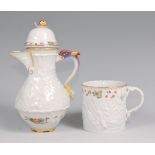 A Meissen porcelain coffee pot and cover with matching tankard, from the Swan service,