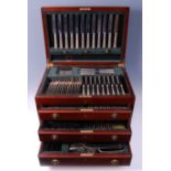 A Victorian part canteen of silver cutlery, in the Old English pattern, with crested terminals,