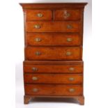 An 18th century and re-veneered burr oak and oak crossbanded chest-on-chest,