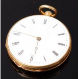 A Swiss 18ct gold cased gents open face pocket watch,