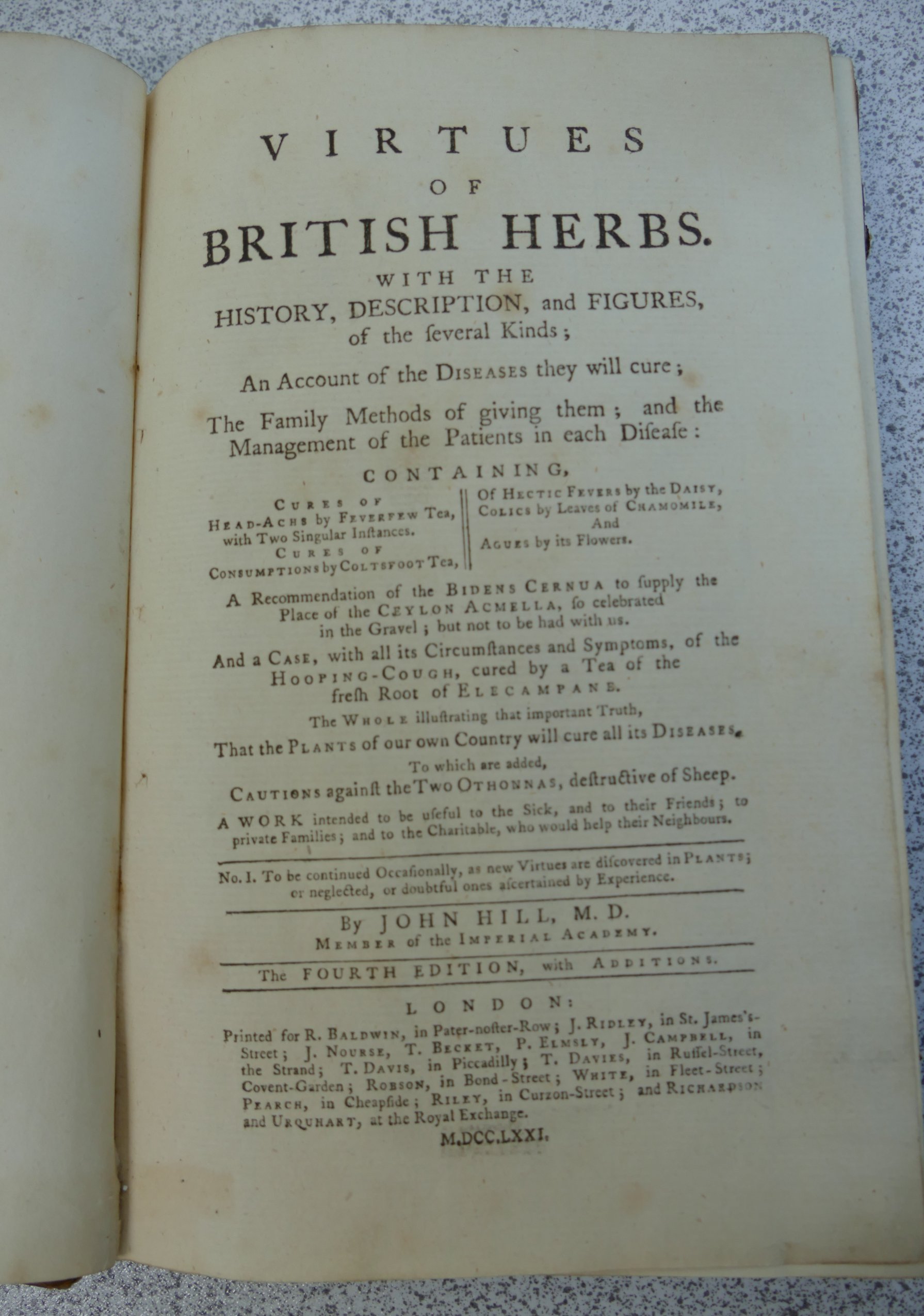 HILL John Sir, Virtues of British Herbs, London 1771, 4th edition with additions, Parts 1 and II, - Image 2 of 7