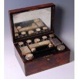 A Victorian rosewood and brass bound travelling toiletry box,